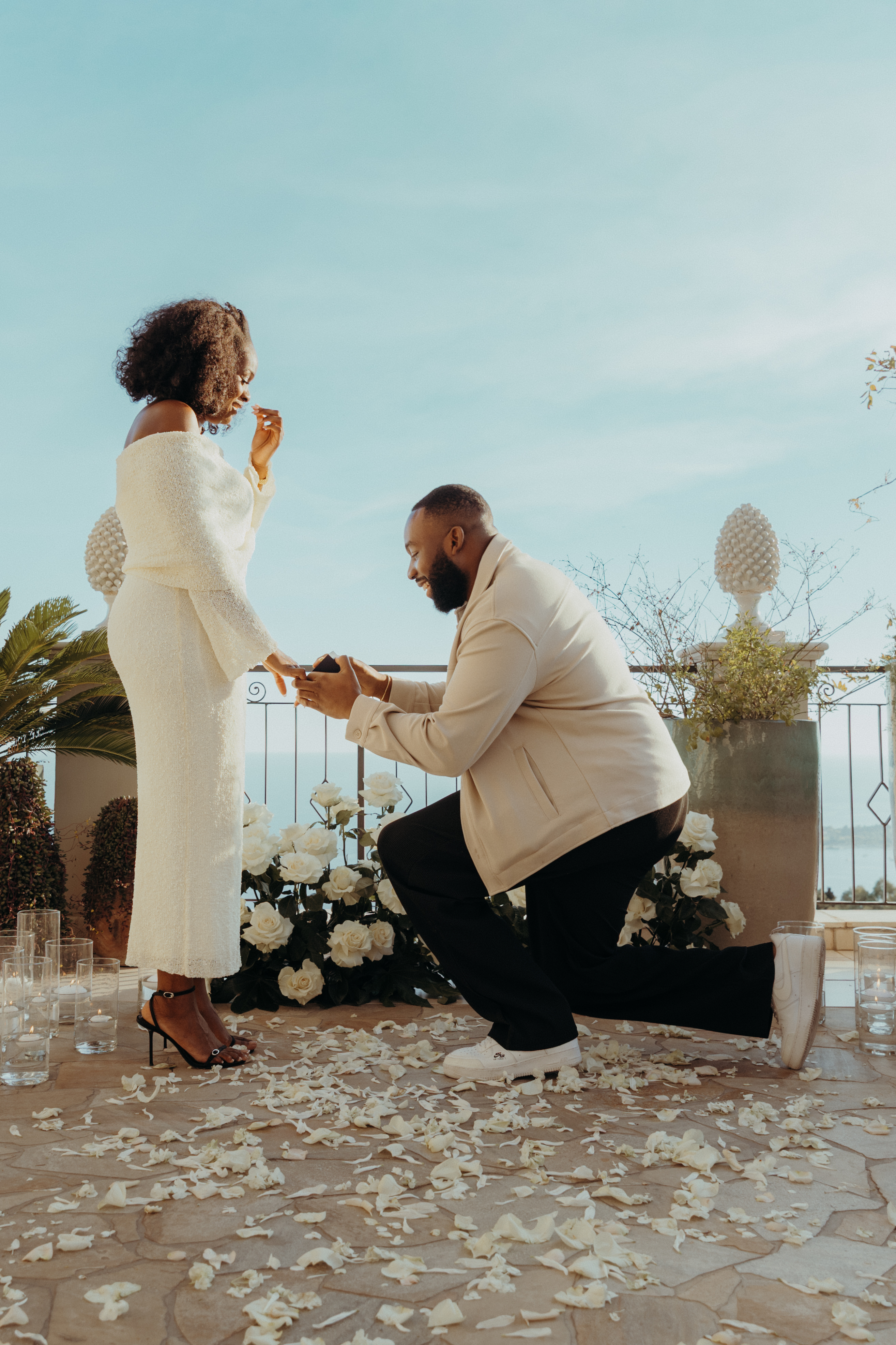 A romantic proposal set-up on a Sicilian terrace
